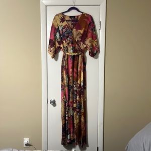 fabric Satin Maxi Dress Floral